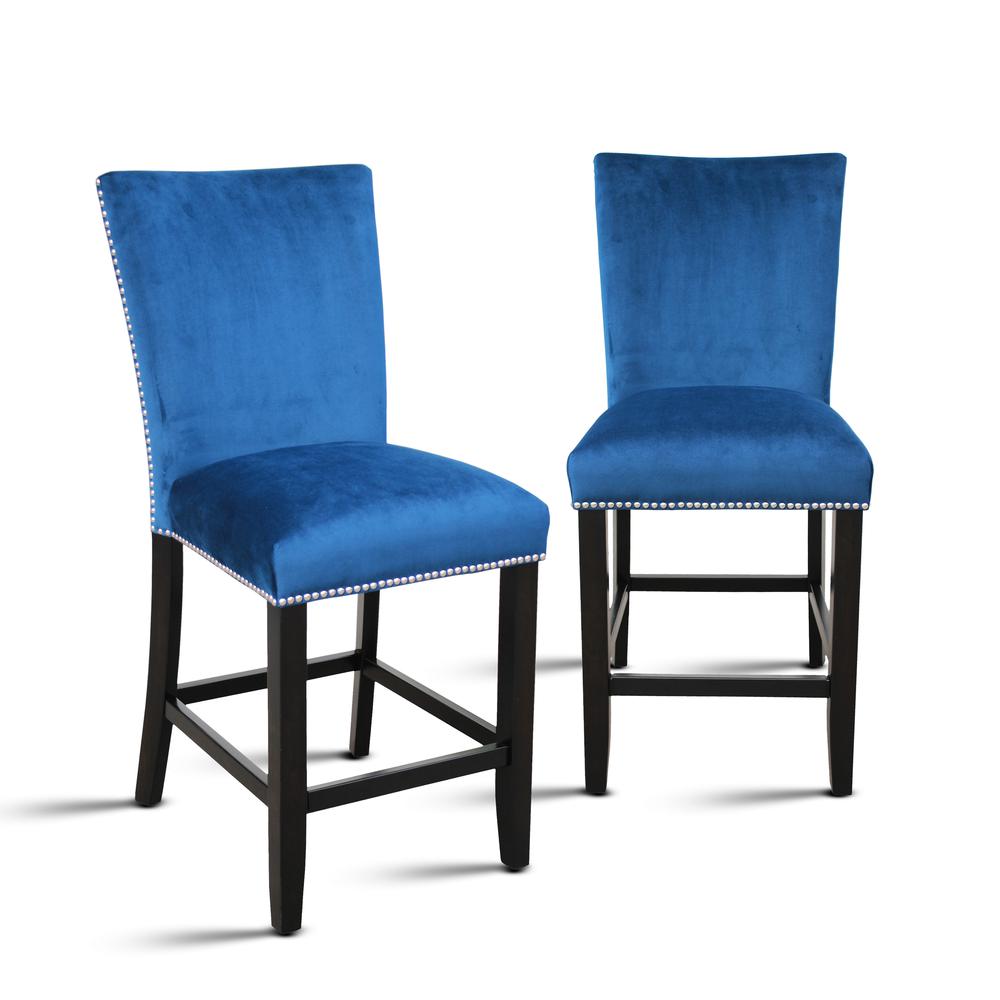 Camila Blue Velvet Counter Chair - set of 2. Picture 1