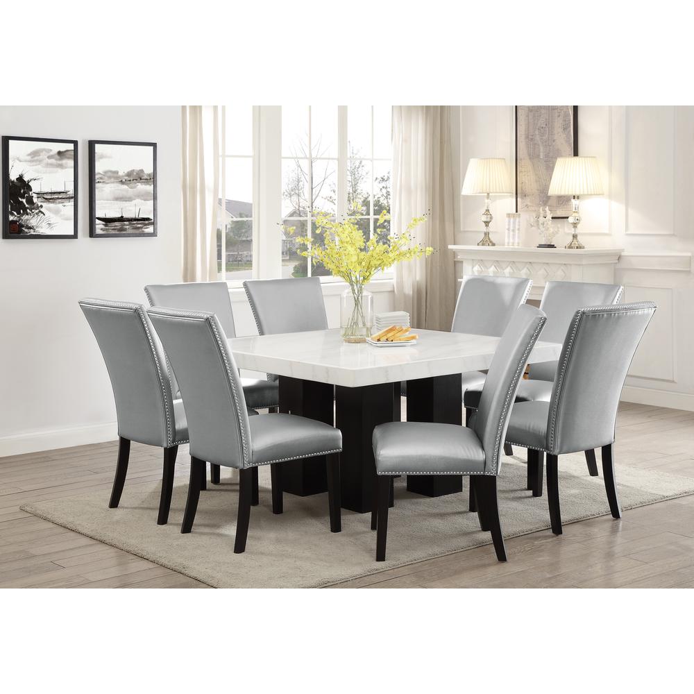 Square Dining Set 9pc - Silver Chairs, White/espresso. Picture 1