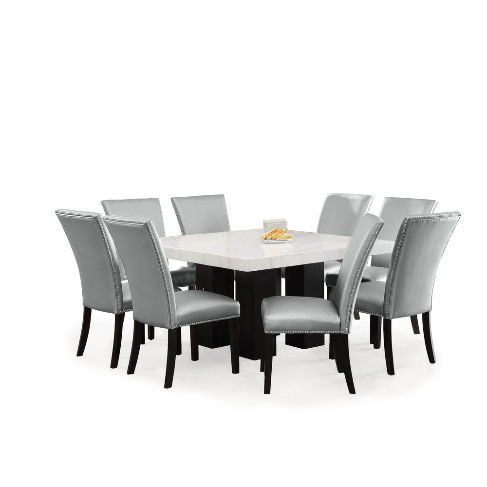 Square Dining Set 9pc - Silver Chairs, White/espresso. Picture 3