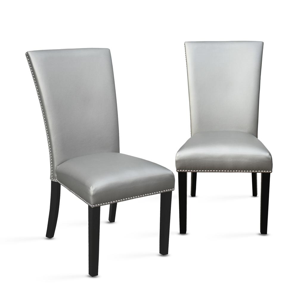 Square Dining Set 9pc - Silver Chairs, White/espresso. Picture 4