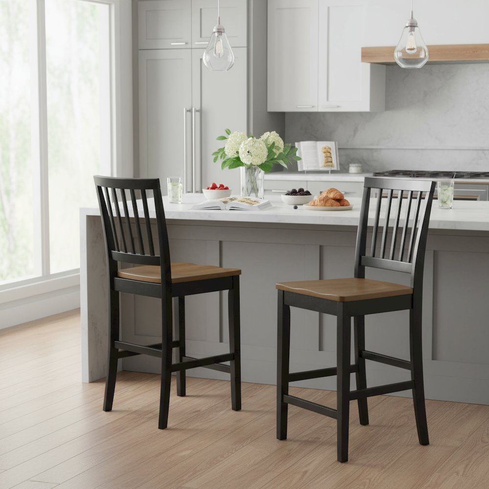 Solid Wood Counter Chairs, Mortise-and-Tenon Joinery, 24 Inch Seat, Set of 2. Picture 3