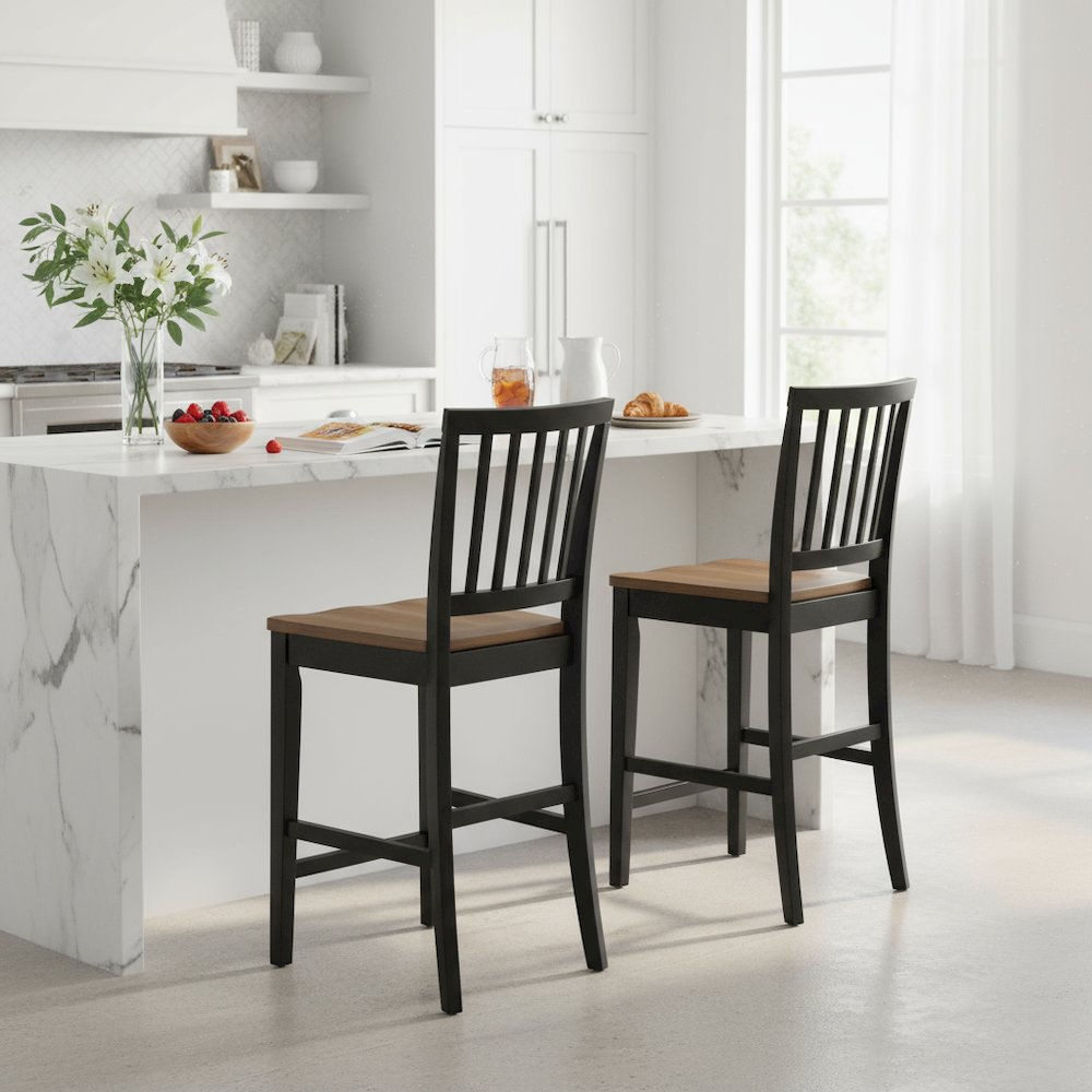 Solid Wood Counter Chairs, Mortise-and-Tenon Joinery, 24 Inch Seat, Set of 2. Picture 2