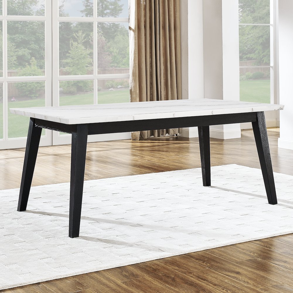 Vida 72" White Marble Dining Table, Black Finish. Picture 4