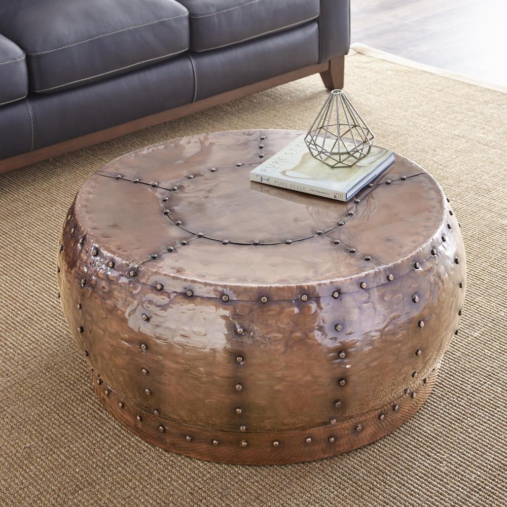 Round Cocktail Table, Hammered copper finish. Picture 1