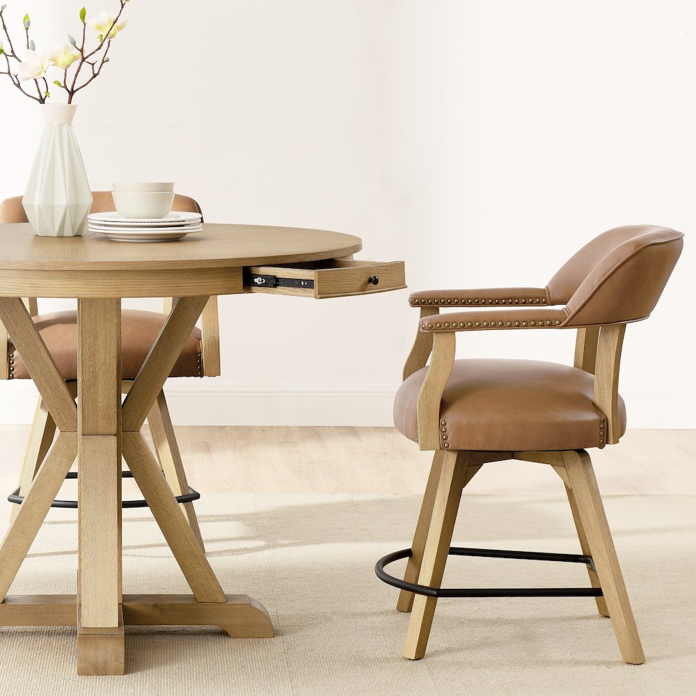 Rylie Counter Table & 4 Swivel Counter Chairs, Natural Finish. Picture 6