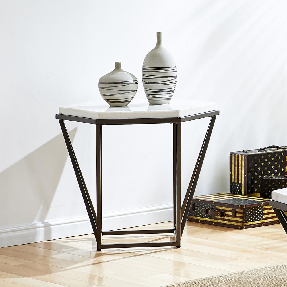 Corvus White Marble Top End Table. Picture 2