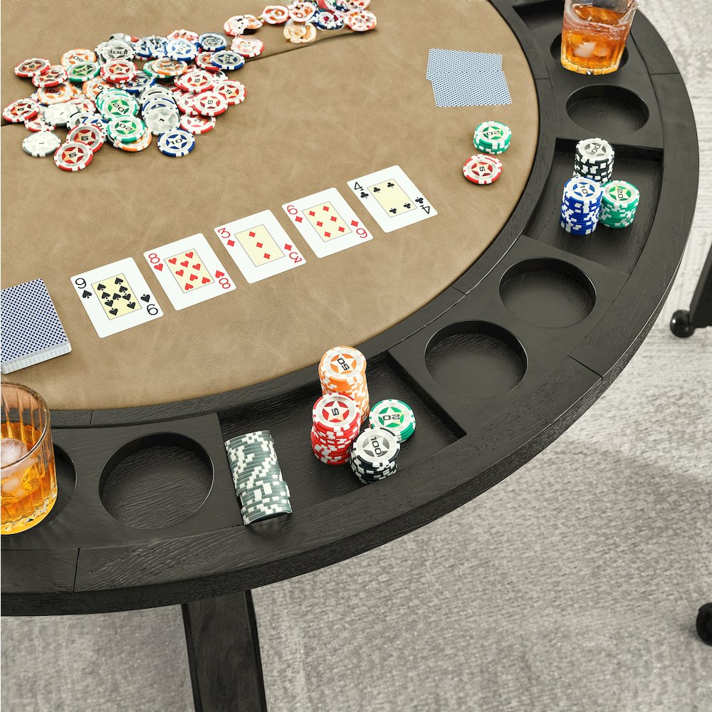 Rylie Dining Table with Game Top, Black Finish with Sand Vegan Leather. Picture 9