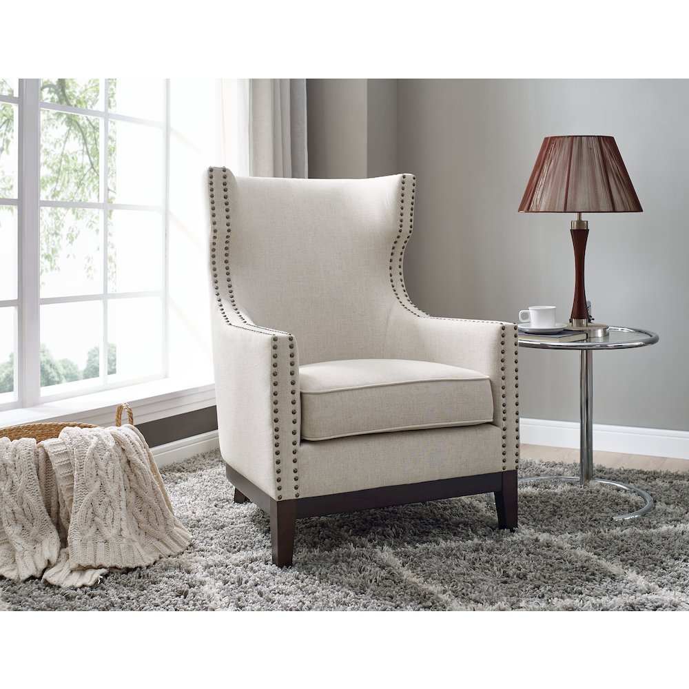 Roswell Linen Accent Chair - Beige. Picture 4