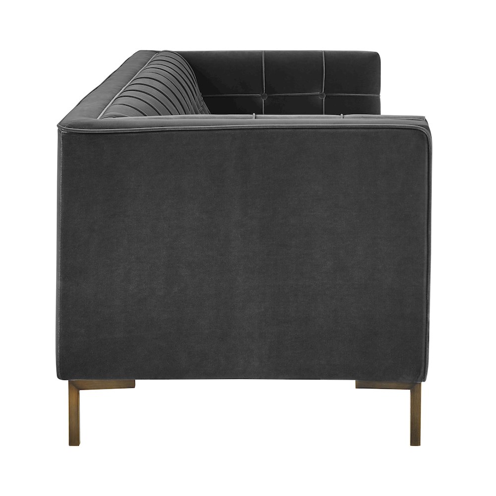 Isaac Channel Stitch Gray Velvet Sofa. Picture 2