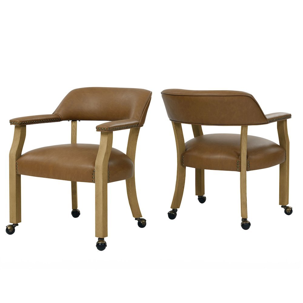 Camel Colored Captains Armchair with Rolling Casters. Picture 7