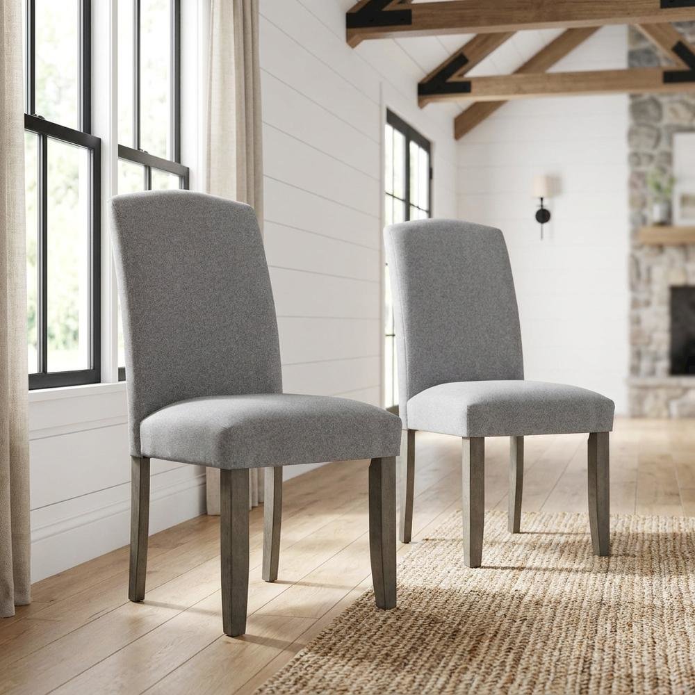 Polyester Upholstered Dining Chair with Birch Wood and Iron Legs, Gray. Picture 2