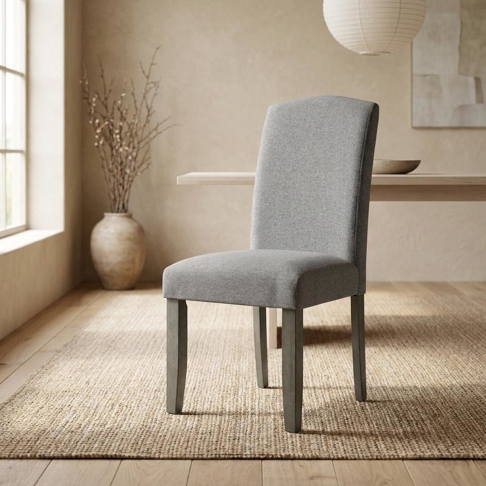 Polyester Upholstered Dining Chair with Birch Wood and Iron Legs, Gray. Picture 3