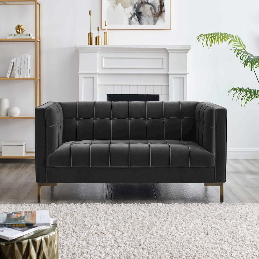 Isaac Stitch Gray Velvet Loveseat. Picture 4