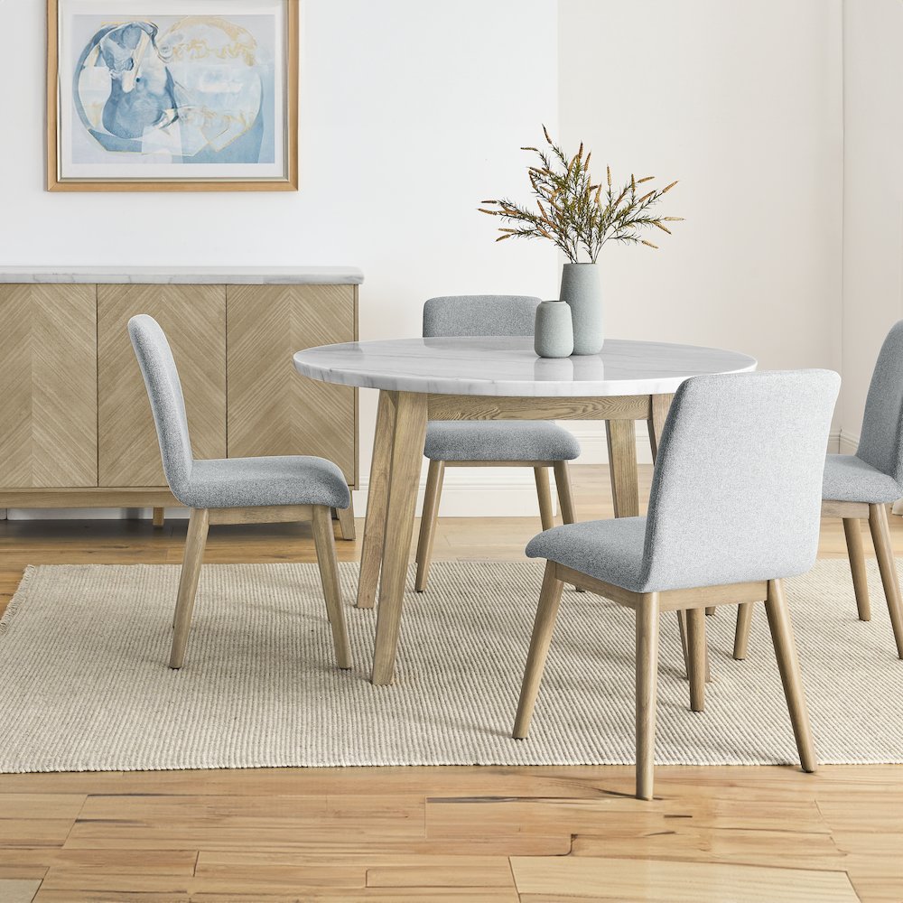 Vida 48" Round White Marble Dining Table. Picture 5