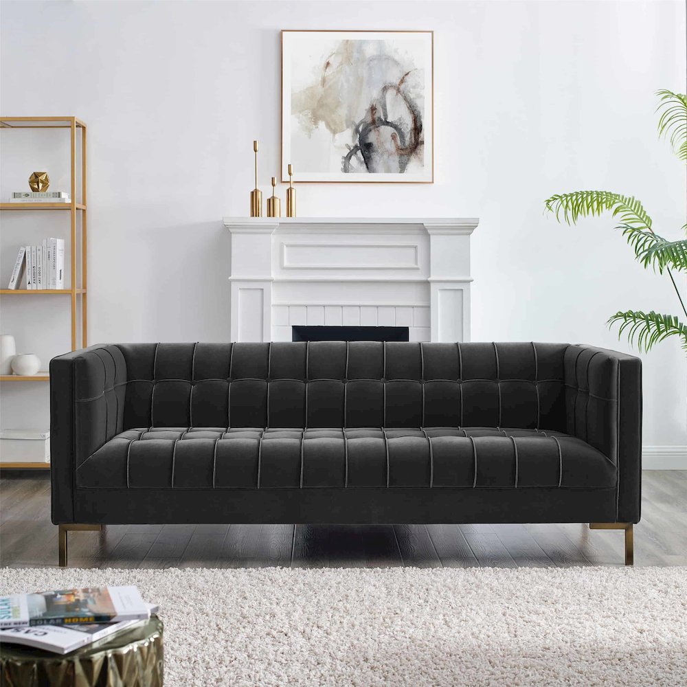 Isaac Channel Stitch Gray Velvet Sofa. Picture 4