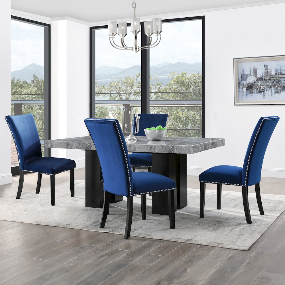 Camila 5PC Rectangle Dining Set Blue Chair. Picture 4