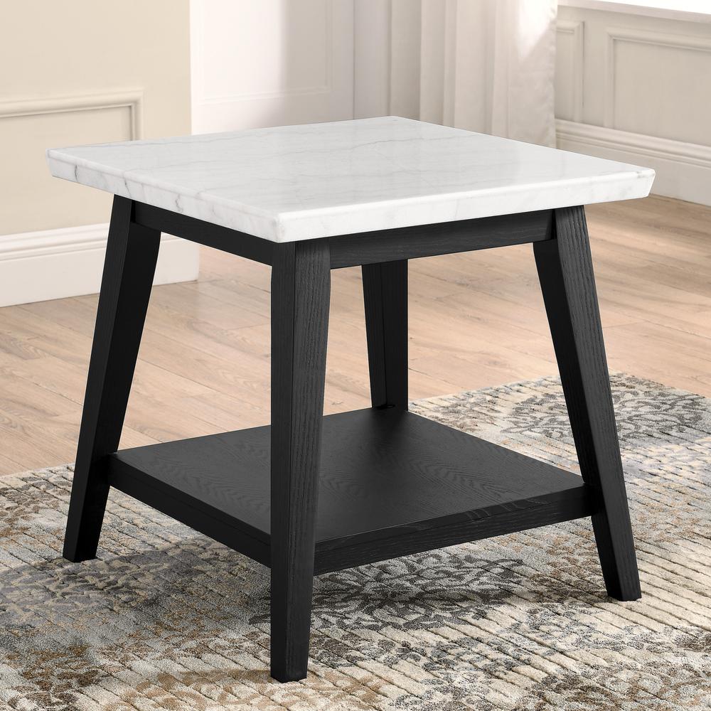 Vida White Marble End Table, Black Finish. Picture 3