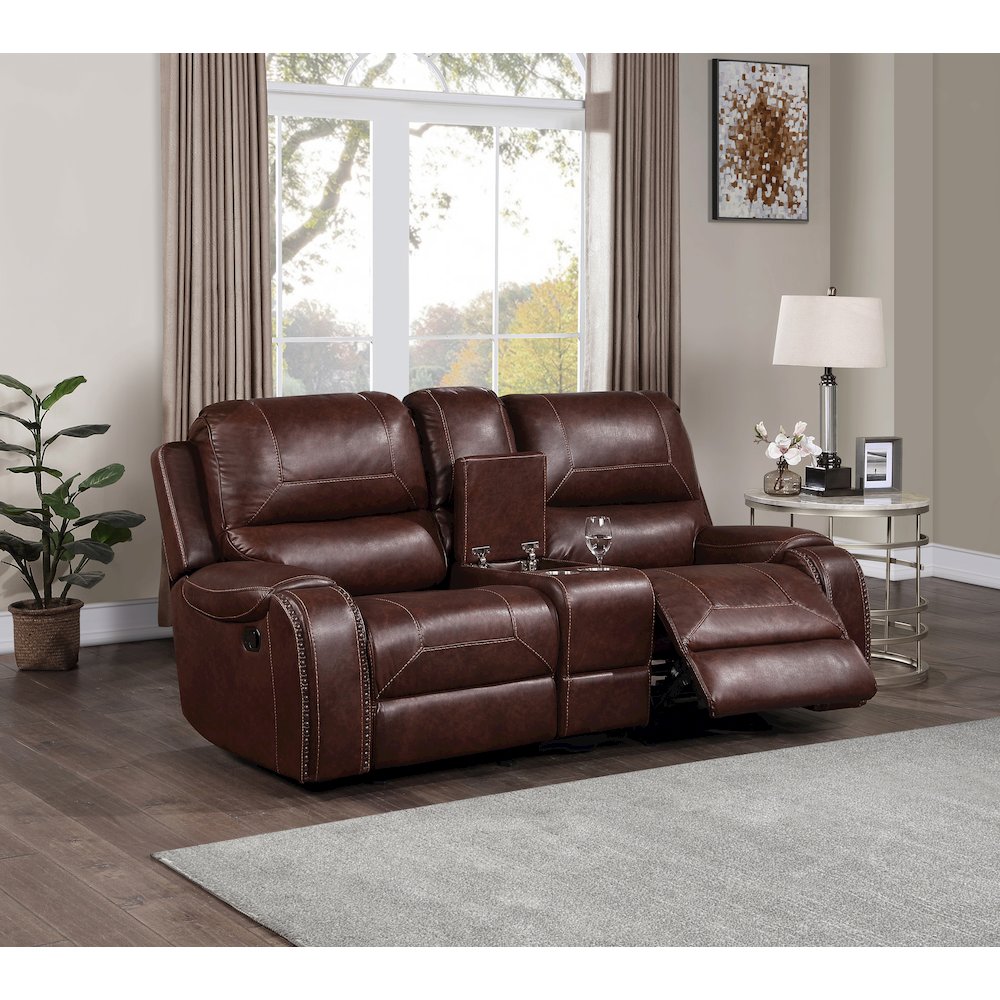 Keily Brown Manual Console Loveseat. Picture 6