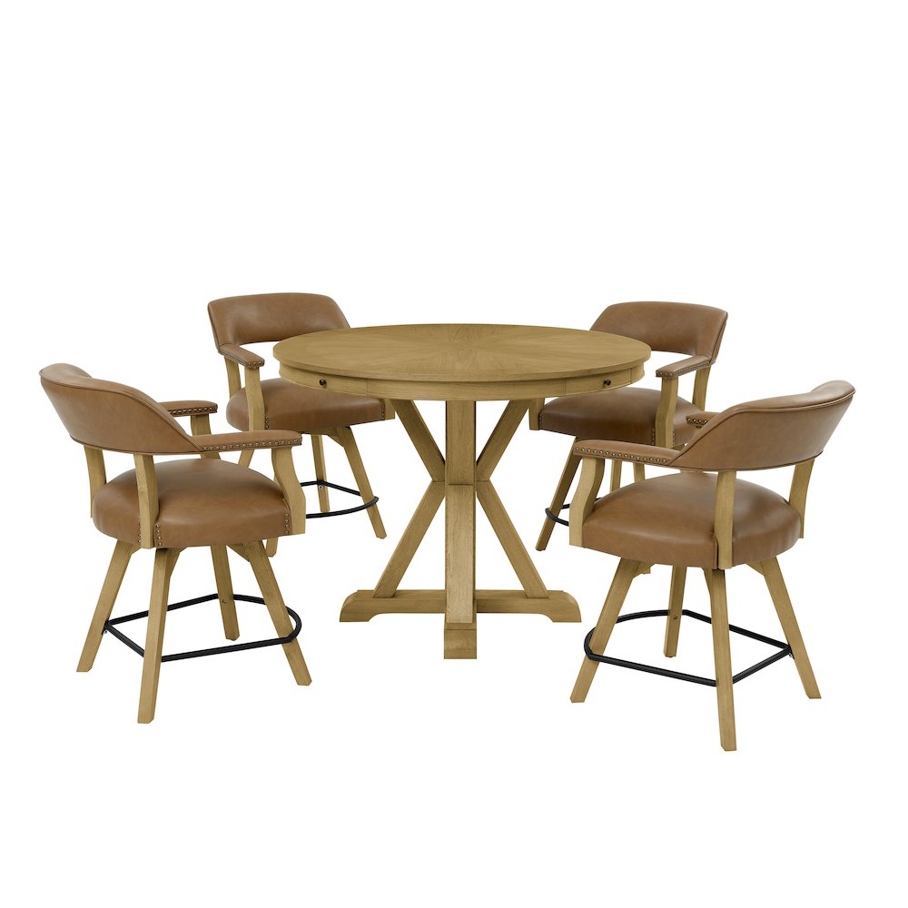 Rylie Counter Table & 4 Swivel Counter Chairs, Natural Finish. Picture 1