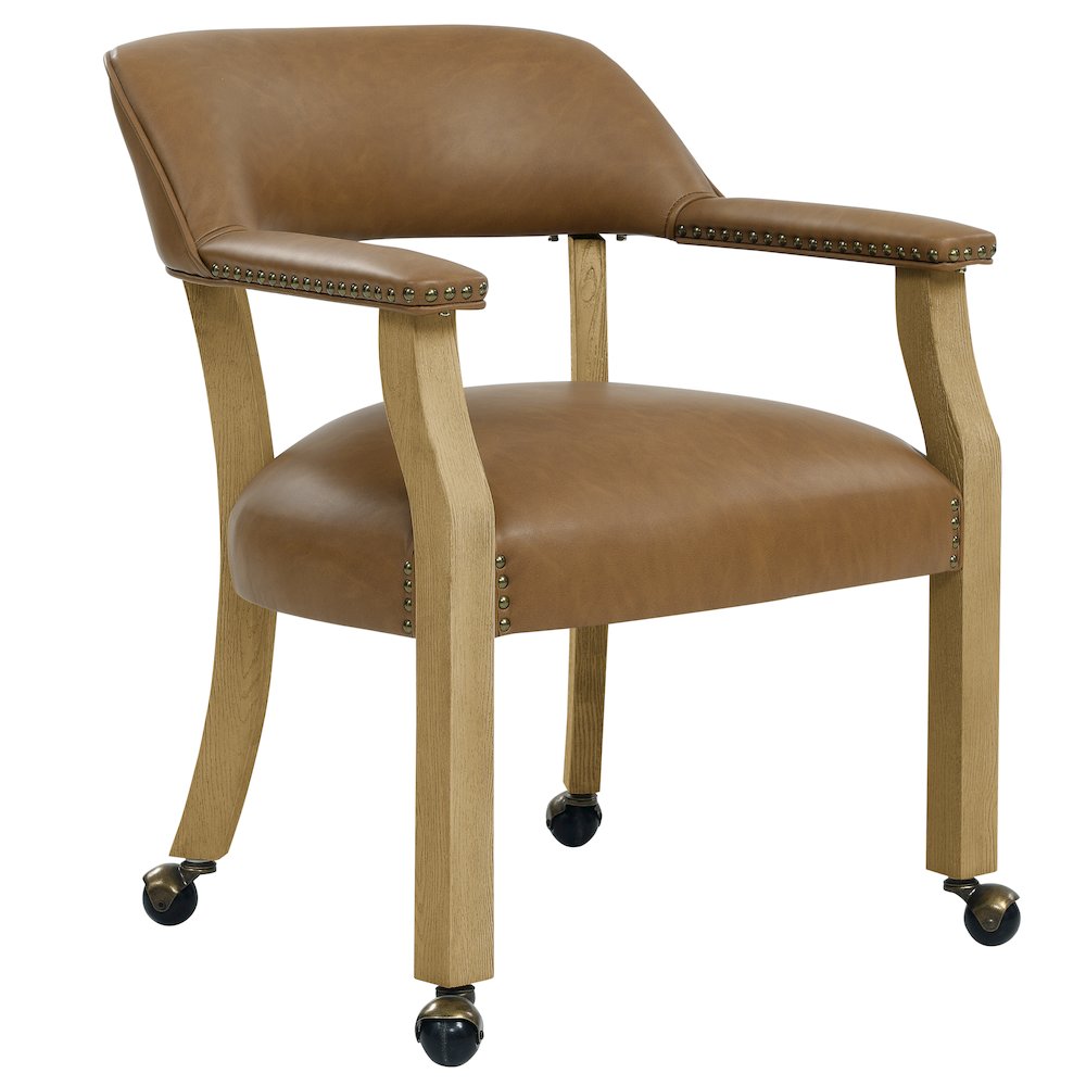 Rylie Dining Table & 4 Captains Chairs, Natural Finish, Camel Vegan Leather. Picture 2