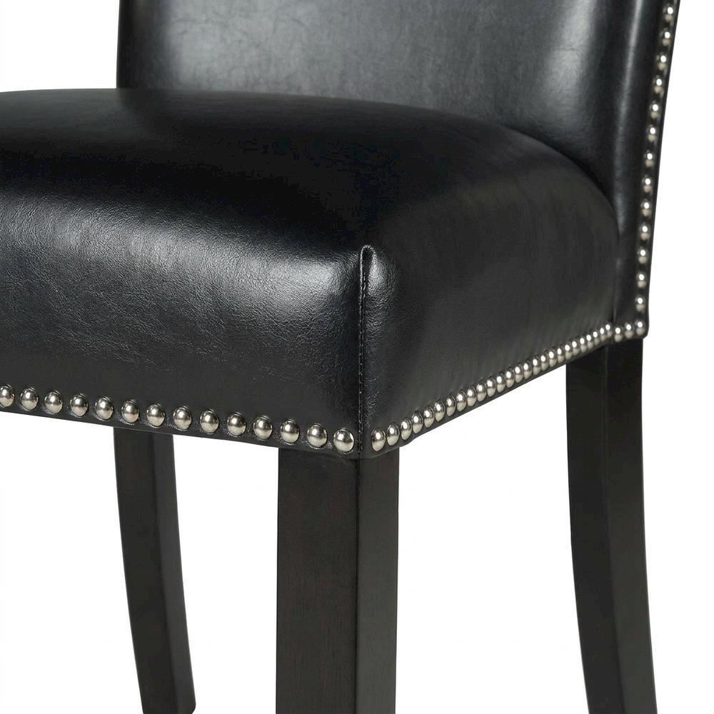 Faux Leather Upholstered Dining Chairs with Birch Legs, Black, Set of 2. Picture 7