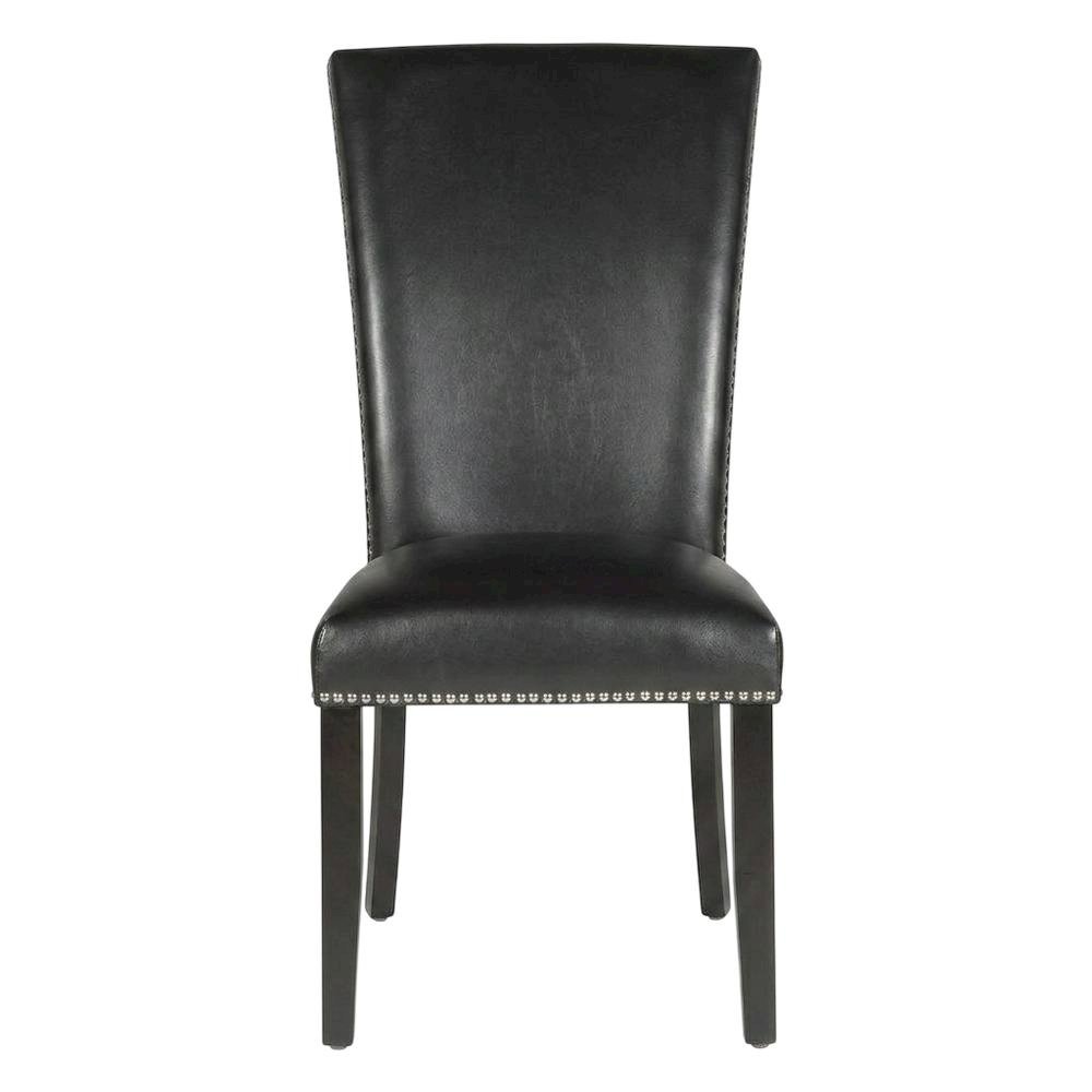Faux Leather Upholstered Dining Chairs with Birch Legs, Black, Set of 2. Picture 1