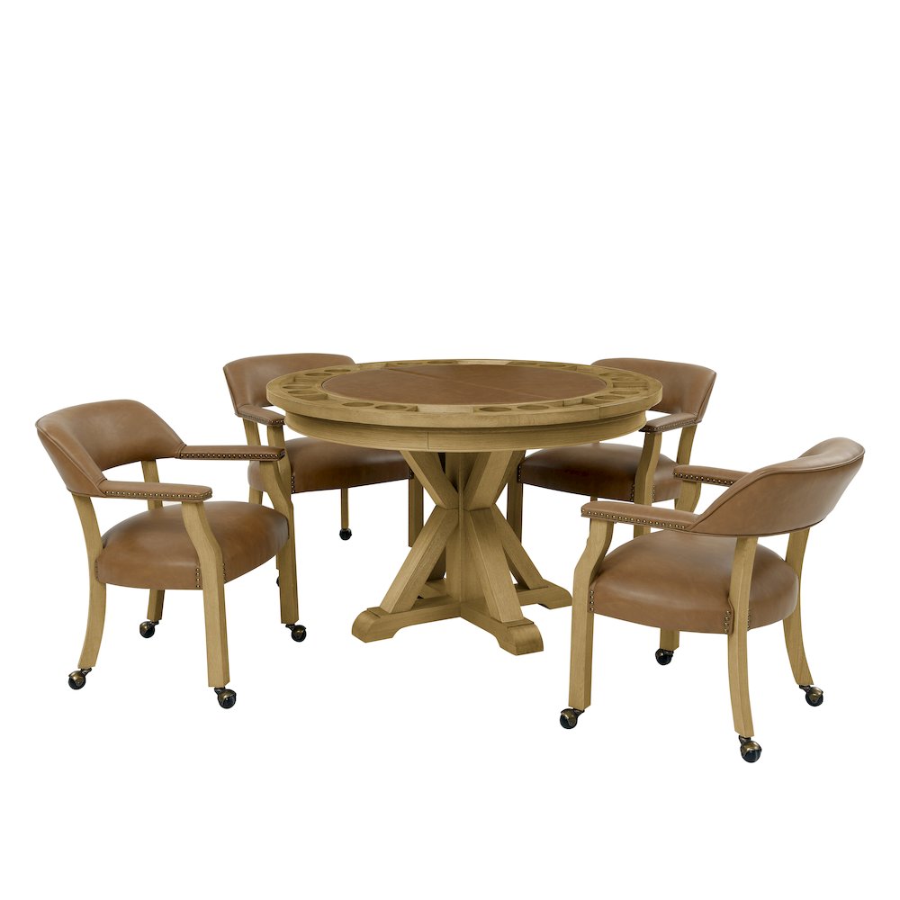 Rylie Dining Table with Game Top & 4 Captains Chairs, Natural Finish. Picture 4