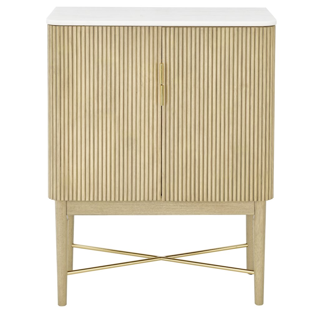 Vida Marble Top WIne Cabinet, Blonde Finish. Picture 3