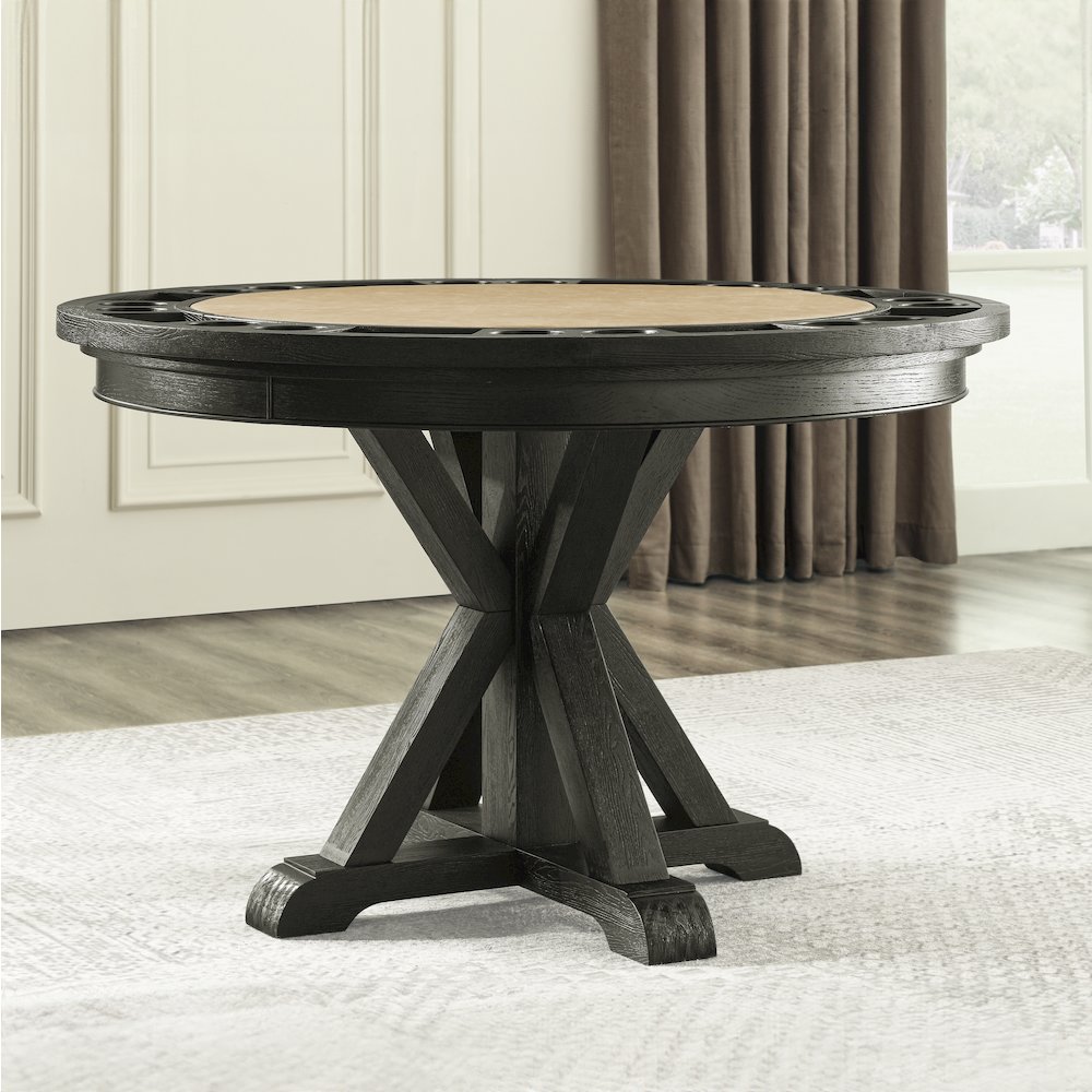 Rylie Dining Table with Game Top, Black Finish with Sand Vegan Leather. Picture 5