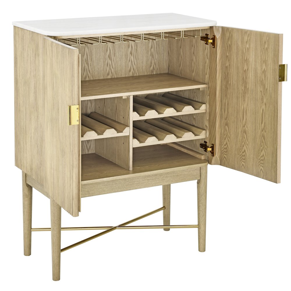 Vida Marble Top WIne Cabinet, Blonde Finish. Picture 2