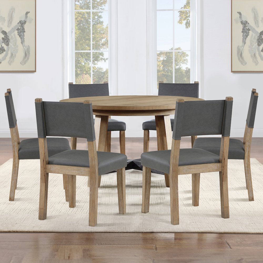 Aubrey Brown 7pc Round Dining Set. Picture 4