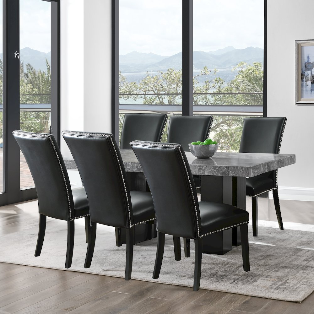 Camila 7PC Rectangle Dining Set Black Chair. Picture 4