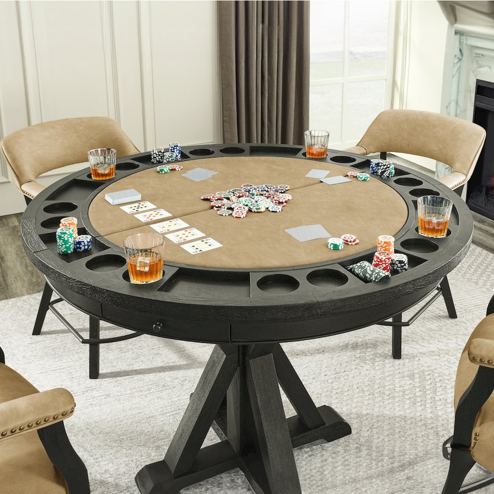 Rylie Counter Table with Game Top, Black Finish with Sand Vegan Leather. Picture 8