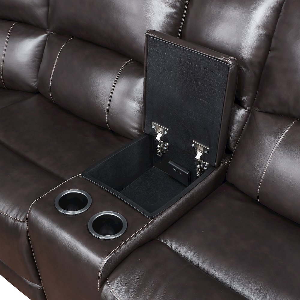 Alexandria 5-Piece Dual-Power Leather Reclining Sectional, Chocolate. Picture 3