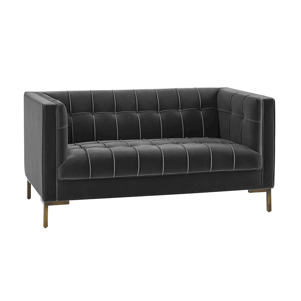 Isaac Stitch Gray Velvet Loveseat. Picture 1