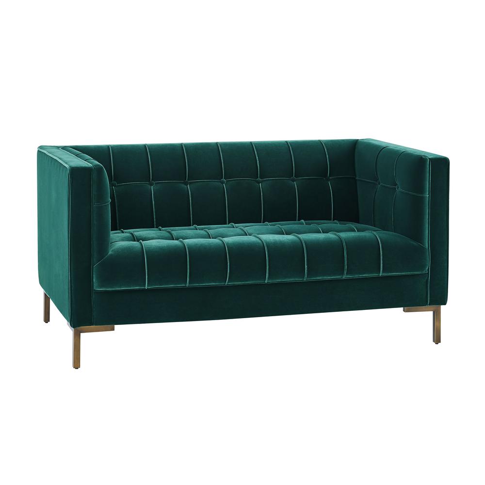 Isaac Green Velvet Loveseat. Picture 1
