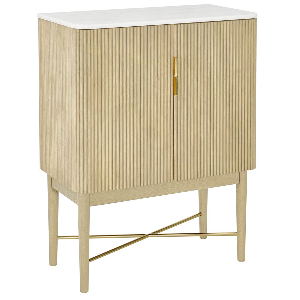 Vida Marble Top WIne Cabinet, Blonde Finish. Picture 1