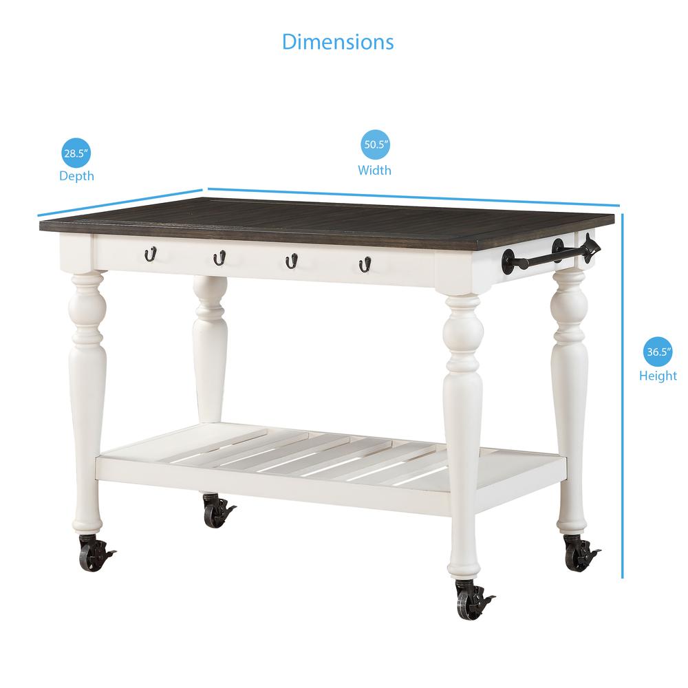 Kitchen Cart, Two-tone ivory and dark oak finish. Picture 2