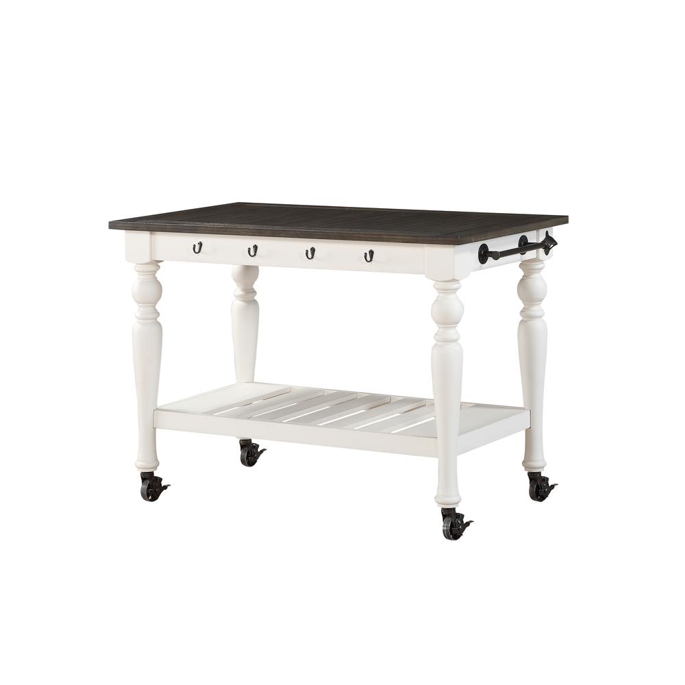Kitchen Cart, Two-tone ivory and dark oak finish. Picture 1
