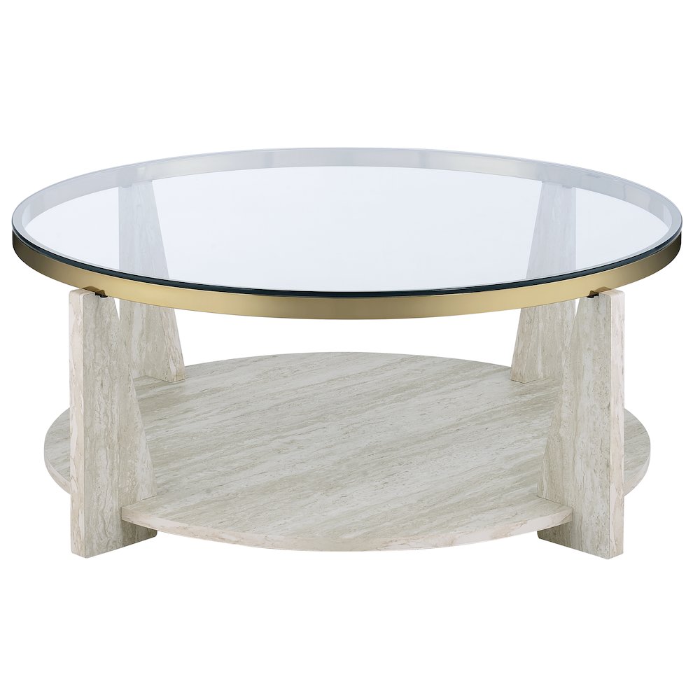 Wanda 42″ Round Glass Top Coffee Table with Casters. Picture 2