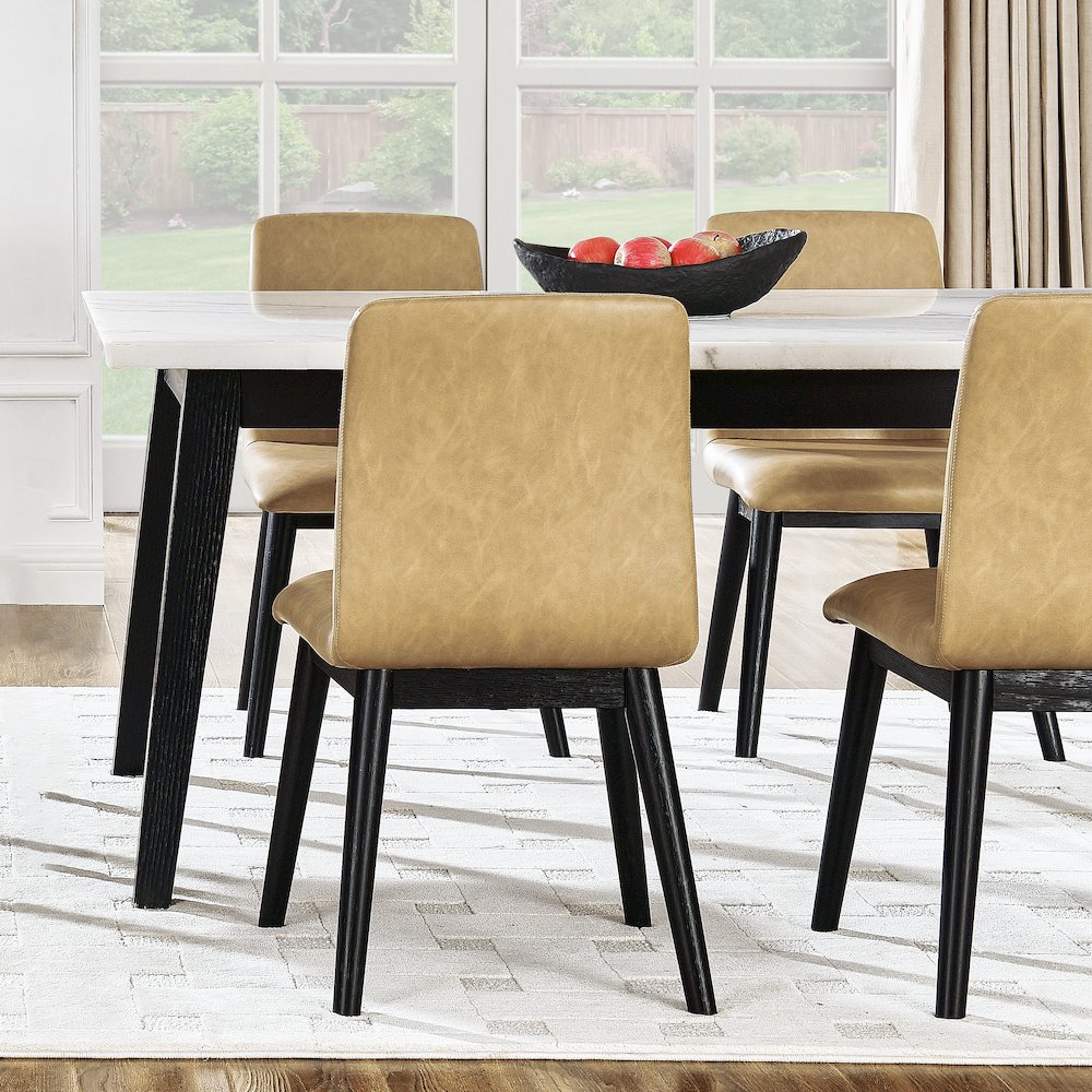 Vida 5-Piece White Marble Dining Set, Black Finish. Picture 6