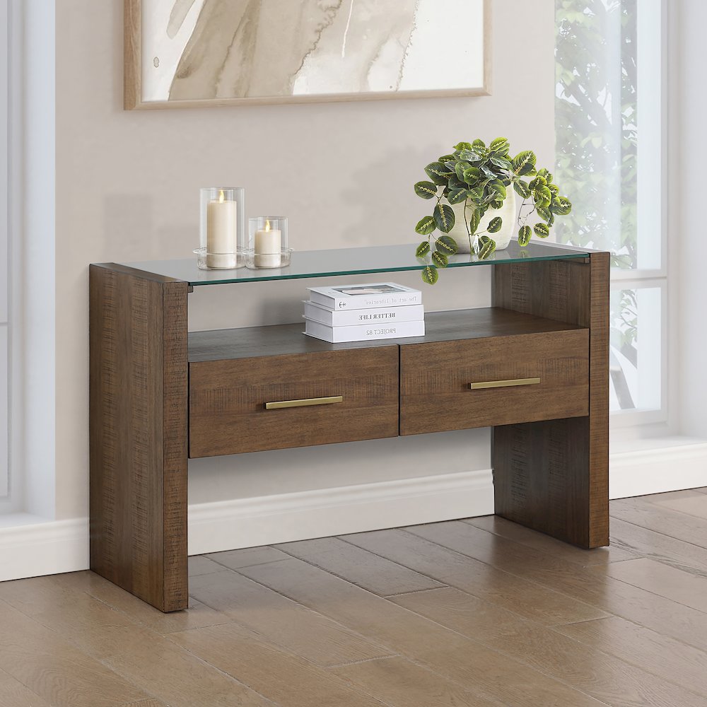 Garland Glass Top Sofa Table, Toffee Finish. Picture 4