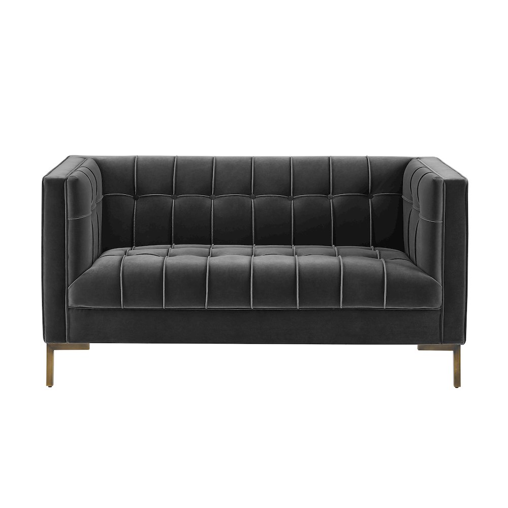 Isaac Stitch Gray Velvet Loveseat. Picture 3