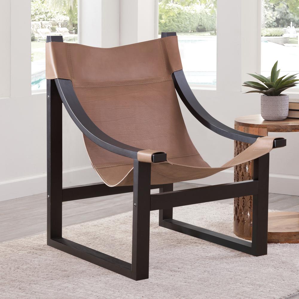 Lima Natural Leather Sling Chair/Black Frame. Picture 2