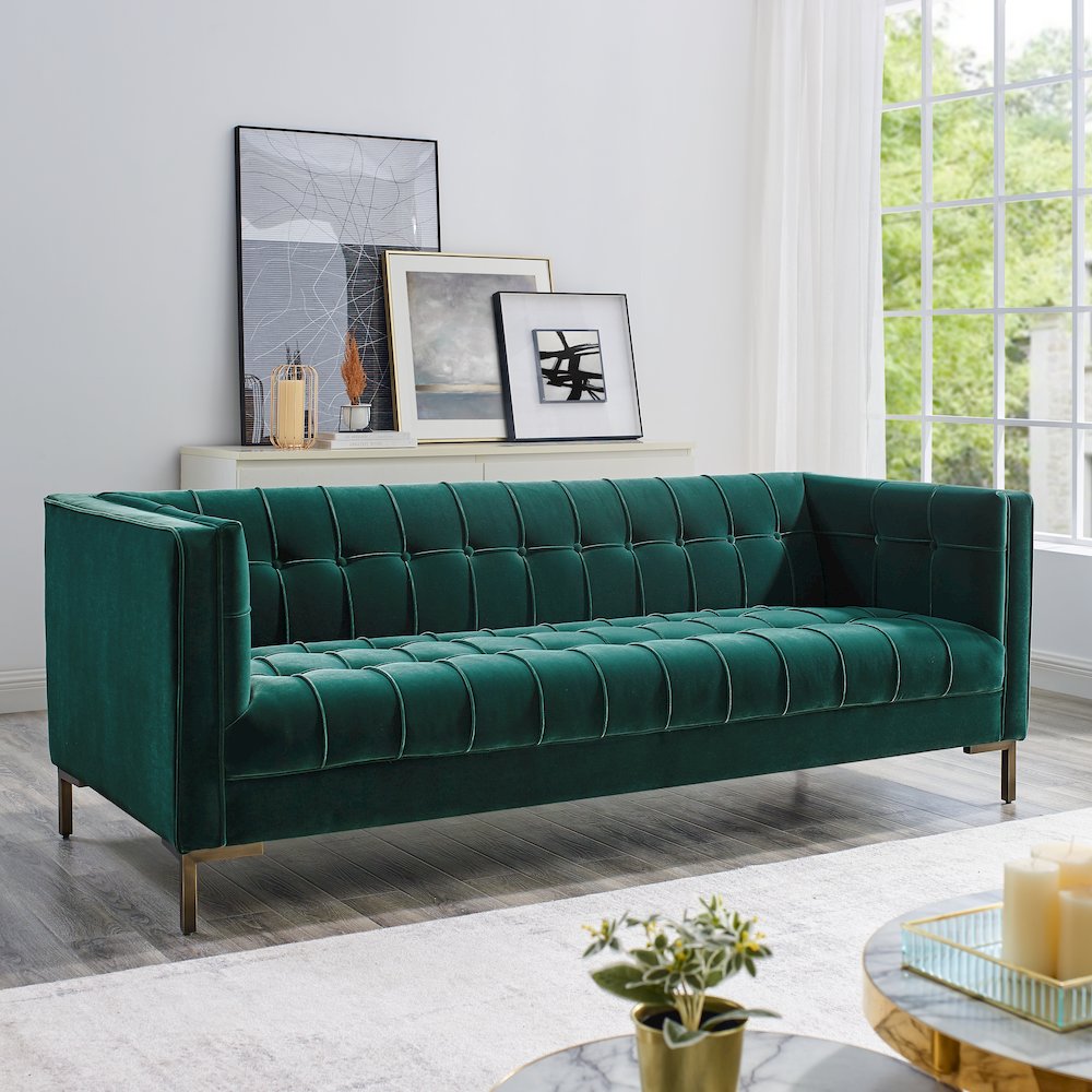 Isaac Green Velvet Sofa. Picture 5