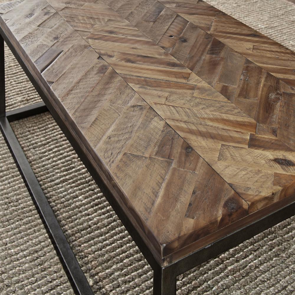 Cocktail Table, Distressed Acacia, Nickel Finished Base. Picture 3