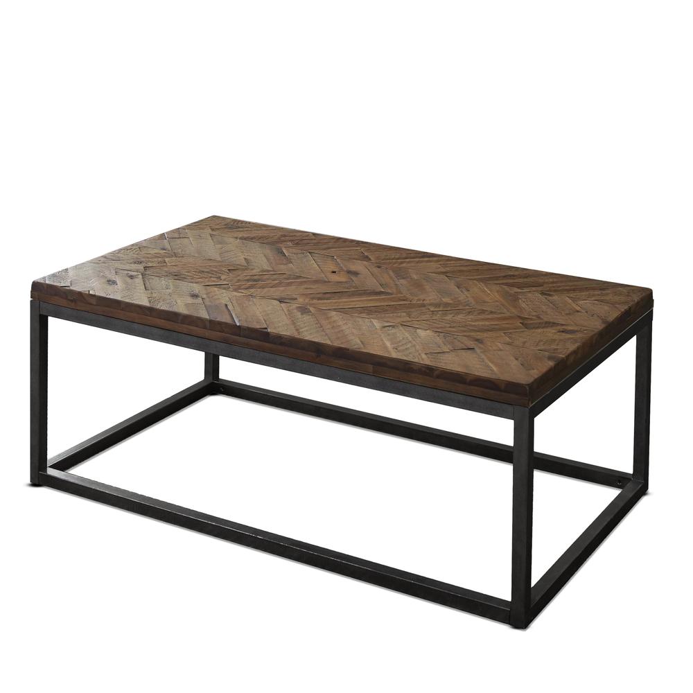 Cocktail Table, Distressed Acacia, Nickel Finished Base. Picture 4