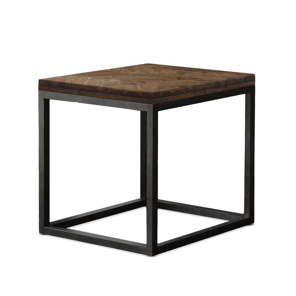 End Table, Distressed Acacia, Nickel Finished Base. Picture 1