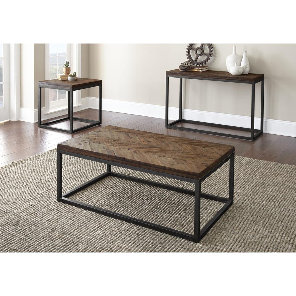 End Table, Distressed Acacia, Nickel Finished Base. Picture 2