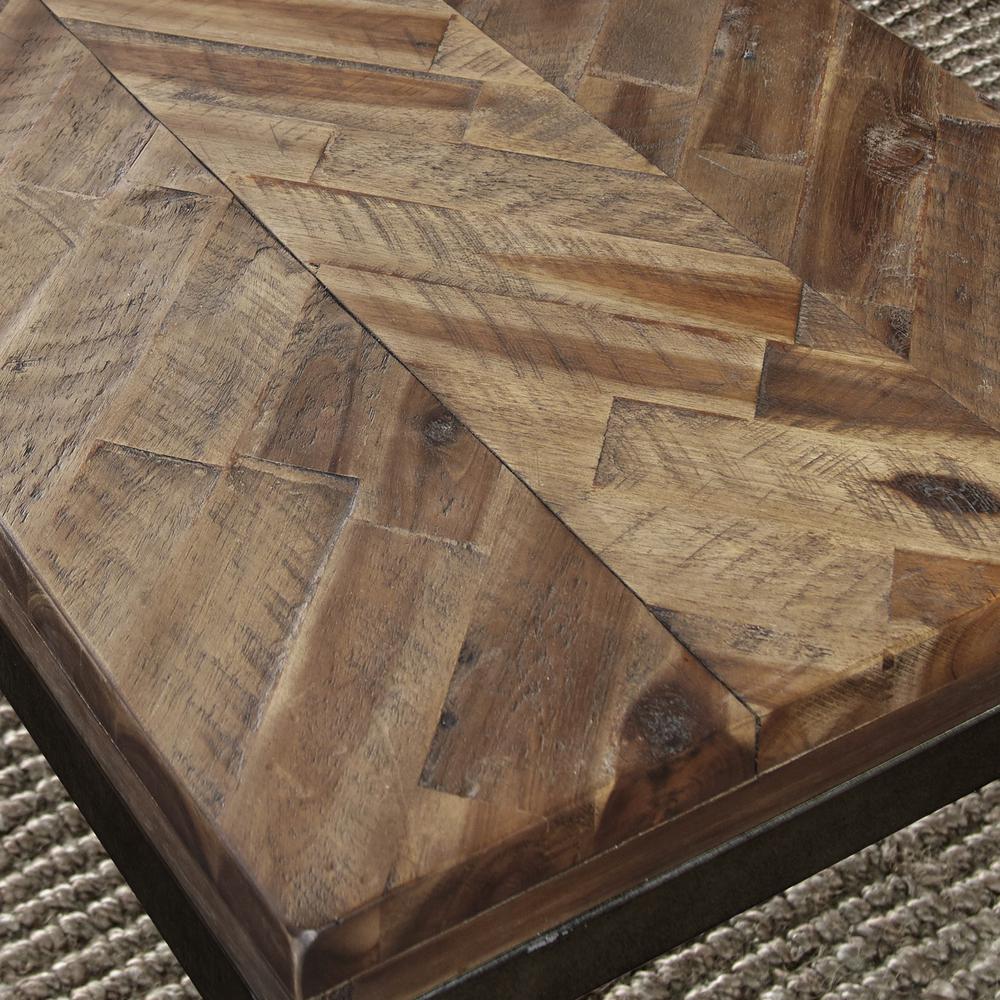 End Table, Distressed Acacia, Nickel Finished Base. Picture 3